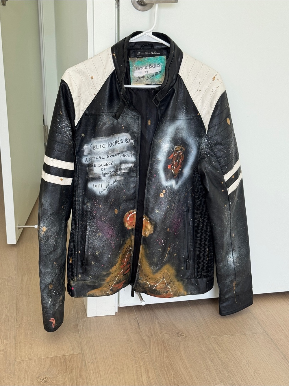 Custom painted black leather jacket